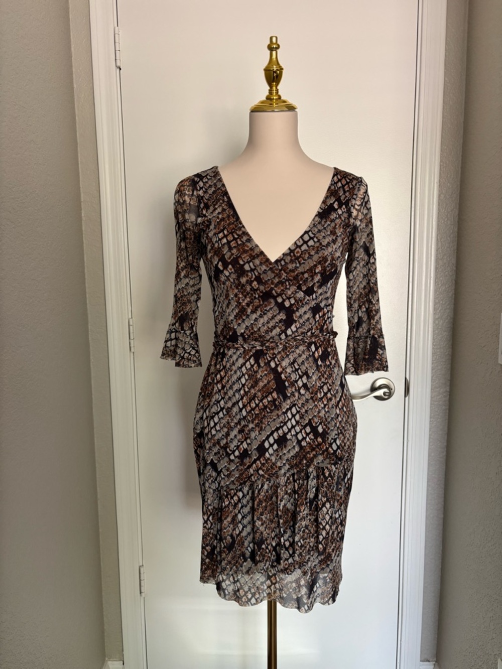 Weston Wear Brown and Black Snake-Print Midi Wrap Dress